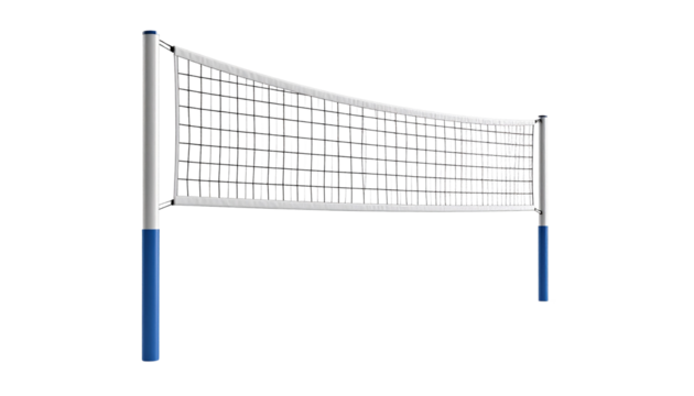 A volleyball net with poles isolated on solid white background 