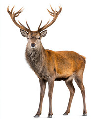 Obraz premium Red deer stag in front of a white background. Ideal for education, veterinary content and pet campaigns