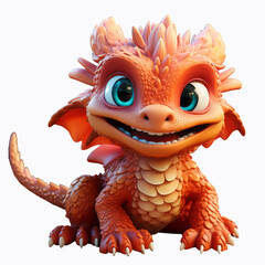 Smiling orange dragon sitting and showing teeth