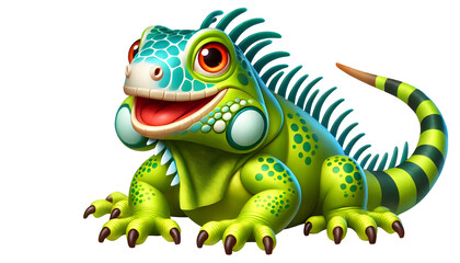 Iguana character illustration isolated on transparent background
