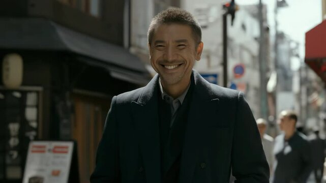 企み顔の中年男性の表情、何かを企てるオジサンの笑み　
