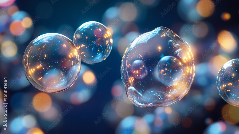 Poster elegant abstract image of glass spheres with soft bokeh background
