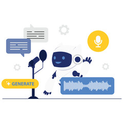 A robot generates voice and audio content using AI and speech recognition.