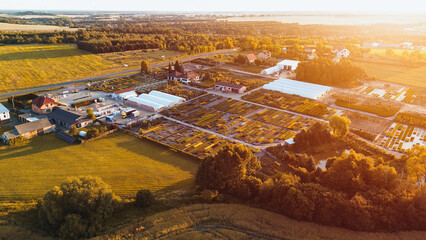 Aerial view of colorful plant nursery layout