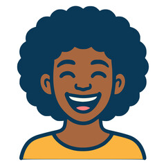 black woman afro hair laugh happy expression flat color vector illustration template design