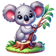 Koala character illustration design isolated on transparent background