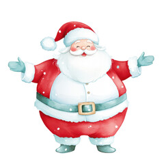 Obraz premium Jolly Santa: A cheerful watercolor illustration of a jolly Santa Claus with outstretched arms, spreading the festive cheer of Christmas.