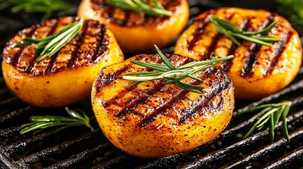 Grilled Yellow Vegetables with Rosemary on Dark Grill