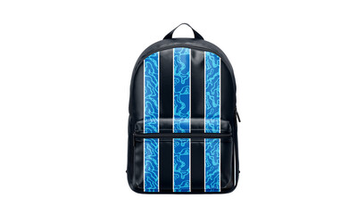 Backpack with Blue Abstract Pattern Design on White Background.