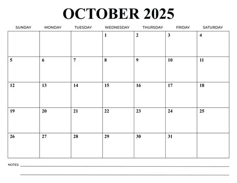 Monthly Calendar October 2025 Vector Design