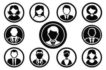 Collection of Simple Black and White Profile Icons Men and Women