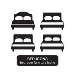 Silhouette Icons of Beds with Pillows and Headboards
