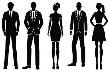 Professional Business People Silhouettes Diverse Team, Corporate Icons, Vector Graphics