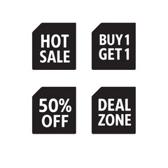 Folded Corner Tag Icons with Sale and Promo Texts