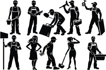 Obraz premium set-of-10-silhouettes-vector--people-working.eps