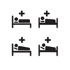 Silhouette Icons of Hospital Beds with Patients