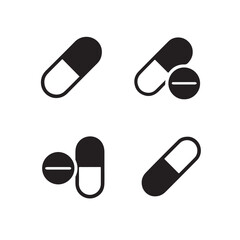 Pill Capsule and Medicine Tablet Icons for Pharmacy Use