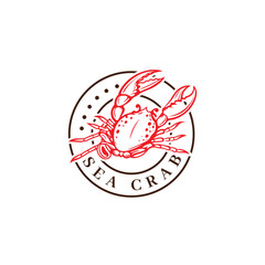 Elegant Sea Crab Logo Design with Circle and Dots in Red