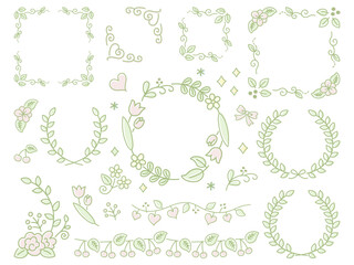 手描きのボタニカルフレームのセット