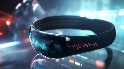 Futuristic wearable technology showcasing advanced biometric monitoring and data visualization - Powered by Adobe