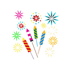 Fireworks of various colors arranged on transparent background 