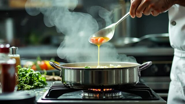 Chef Cooking Delicious Food in a Professional Kitchen