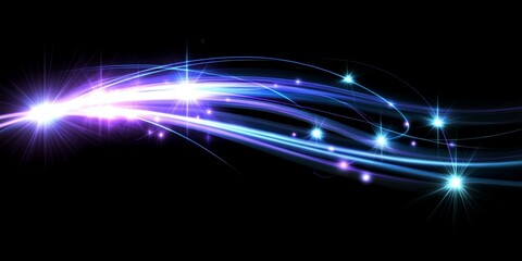 Ethereal light trails with glowing curves and scattered starlight in an abstract design