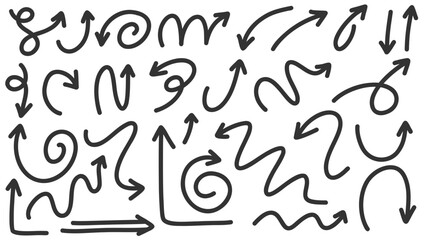 Set arrows pointing in different directions handwritten calligraphy isolated on white background , Flat Modern design, illustration Vector EPS 10