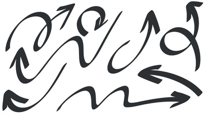 Set arrows pointing in different directions handwritten calligraphy isolated on white background , Flat Modern design, illustration Vector EPS 10