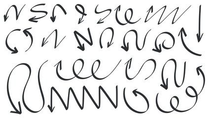 Set arrows pointing in different directions handwritten calligraphy isolated on white background , Flat Modern design, illustration Vector EPS 10
