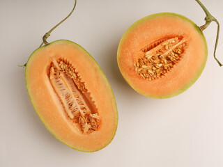 Sliced melon on white background