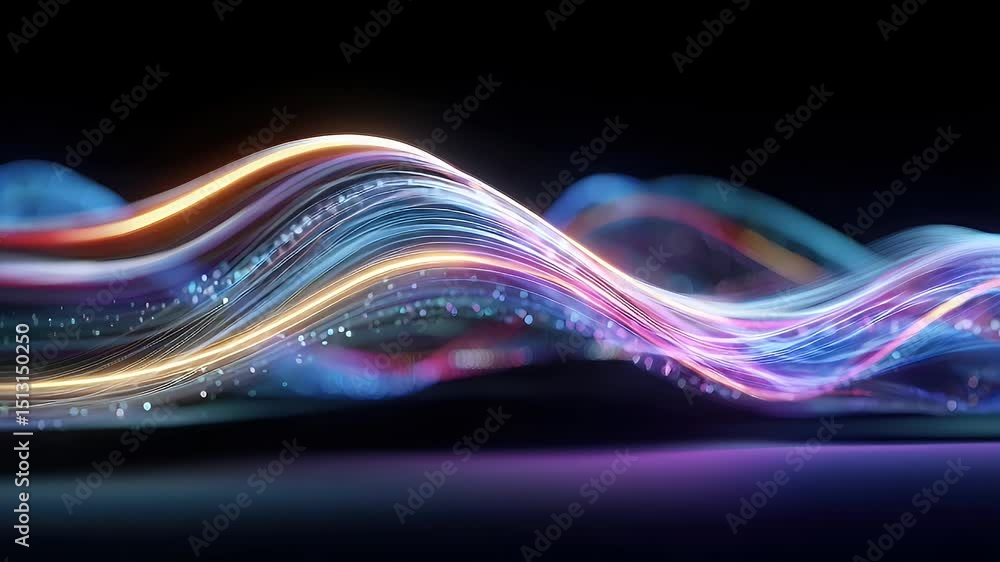 Wall mural abstract colorful light waves creating a dynamic flow against a dark background, ideal for digital a
