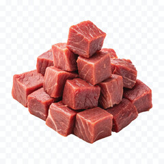 realistic fresh pile of beef cubes  isolated on transparent background