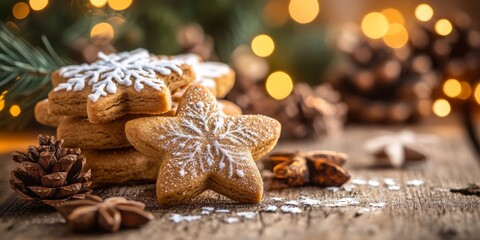 Empty wooden table with christmas theme in background