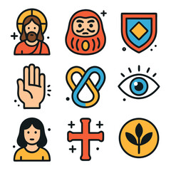 Colorful Religious and Cultural Icons Set