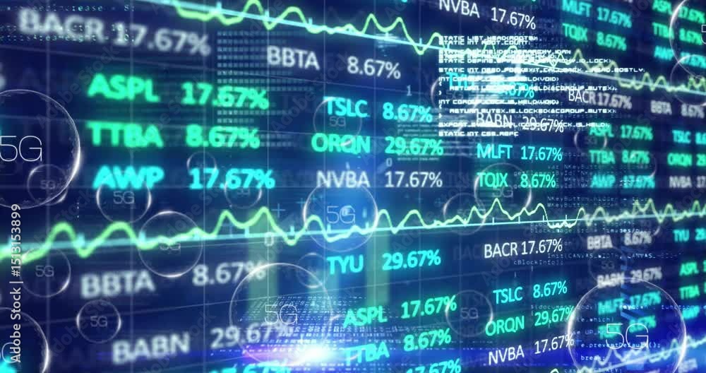 Poster on start trading interface flickering percentages rising, pointer sweeping and showing trading feed