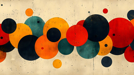 Vibrant Geometric Shapes Abstract Art Composition with Colorful Retro Circles and Patterns