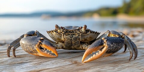 Scylla serrata. Mud crab isolated on white background. Raw materials for seafood restaurant concept. Live giant mud crab with big claw. Alive mud crab. Crustacean shellfish food allergen concept