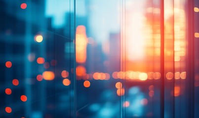 Blurred glass wall of modern business office building at the business center use for background in business concept. Blur corporate business office. Abstract windows with a blue