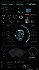 Digital head icon with circuit design in HUD UI