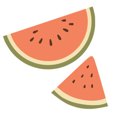 Colorful flat design watermelon slices, ideal for summer food graphics, tropical illustrations, kids decor, and juicy fruit icons.