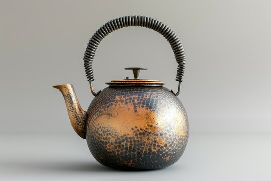high definition view of Metal thai style kettle with black handle 3D rendering