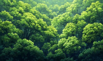 Naklejka premium Seamless pattern background of a lush forest scene with a dense canopy of trees in various shades of the green tranquility of nature