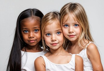 Portrait of three beautiful little happy girls
