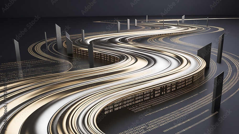 Poster curved data highways of light showcasing high speed futuristic communication and information flow in