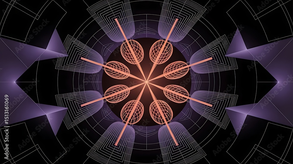 Poster abstract neon mandala with glowing lines and symmetrical geometry, perfect for futuristic background