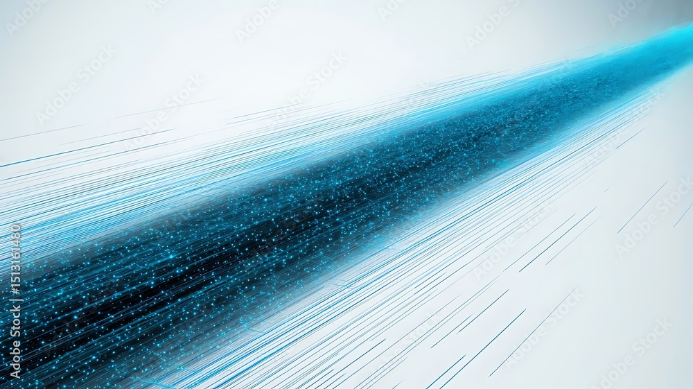 Poster digital particles streaming forward in abstract light blue motion with depth and futuristic clean st