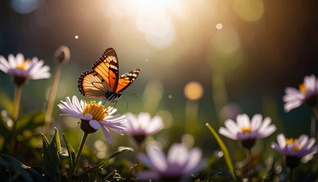 Fototapeta Easter spring flower background  flower and yellow butterfly