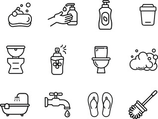 Essential Bathroom Hygiene Icons for Clean Living.