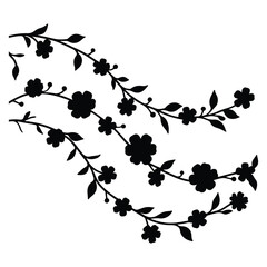 Cherry tree branch with blossoms and leaves in a decorative spring design